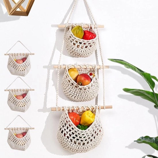 Fruitrek con 3 Livelli - Opificio Artigianale per Frutta - Porta Frutta a Sospensione per Cucina Soggiorno Bagno Camera da Letto (Bianco)