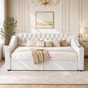 Polsterbett Schlafsofa 90 x 190 cm in velluto beige con contenitore, porte USB e struttura in metallo