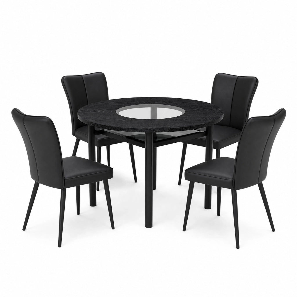 Set tavolo rotondo Ø100 cm con 2 sedie in PU nero; MDF e vetro