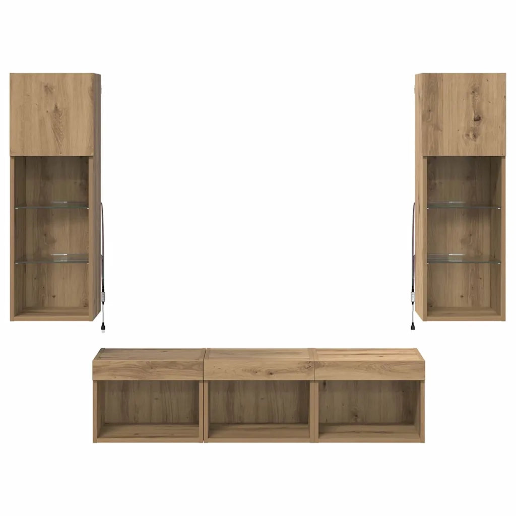 Unità per TV a Muro 5 pcs Rovere Nero Legno multistrato 3402924