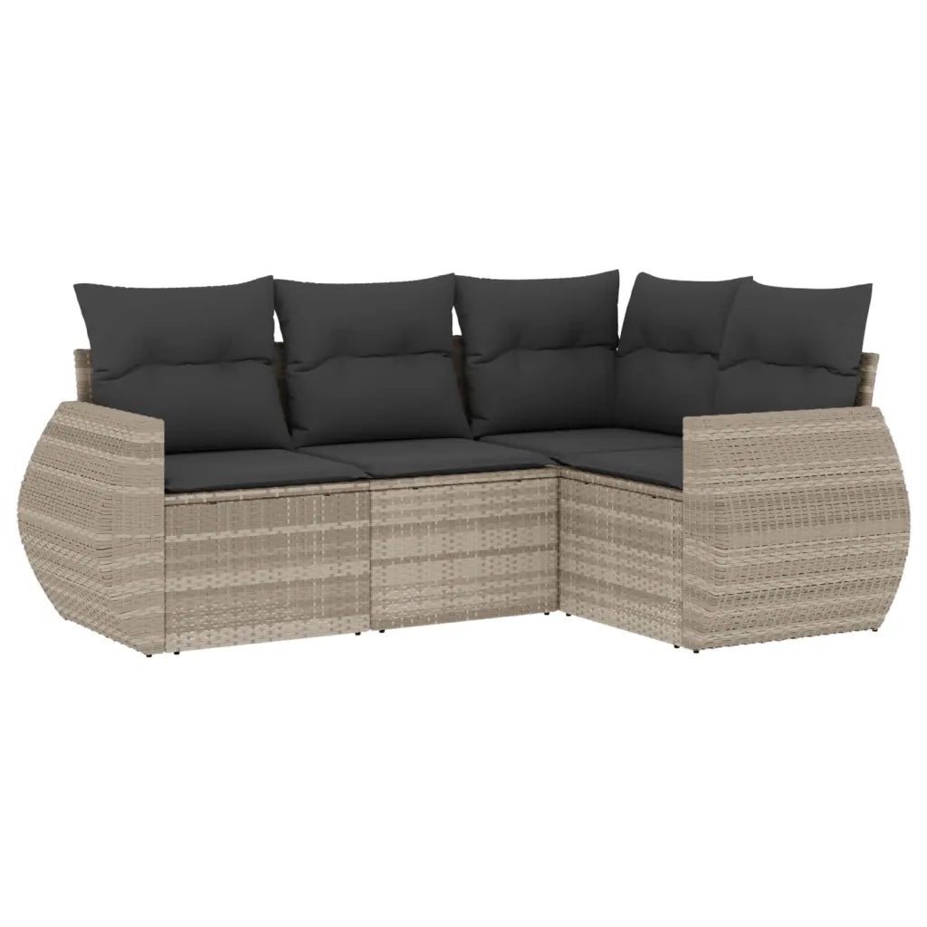 Set Divano da Giardino 4pz con Cuscini Grigio Chiaro Polyrattan