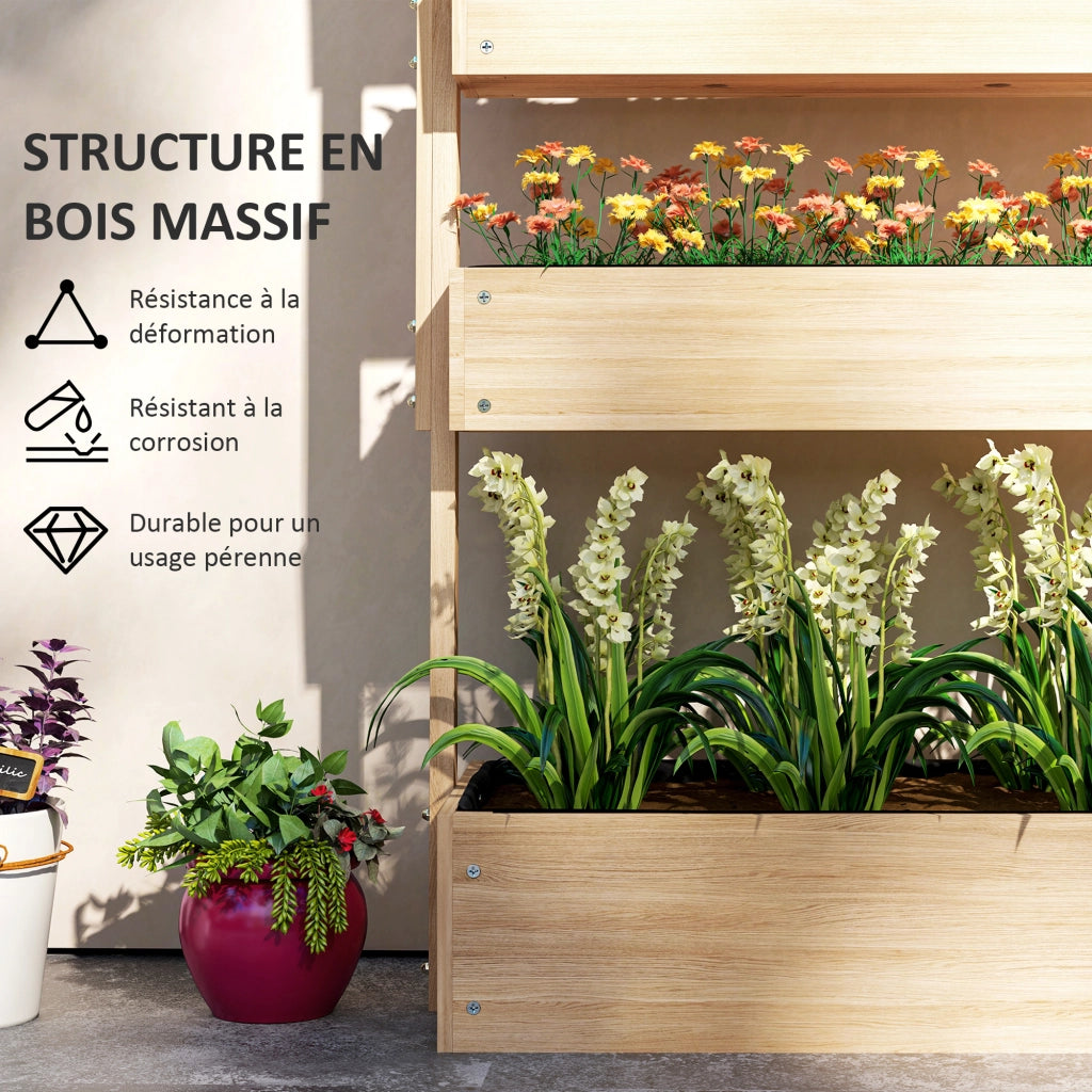 Fioriera Giardino 4 Livelli Legno ¨C Zephmum ¨C Legno Naturale con Fori Drenaggio