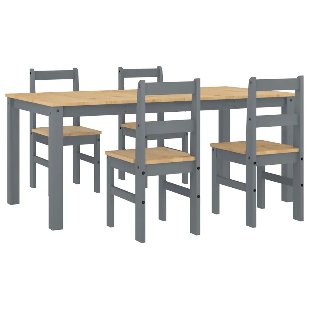 Set da Pranzo 5 pz Panama Grigio in Legno Massello di Pino 3345189