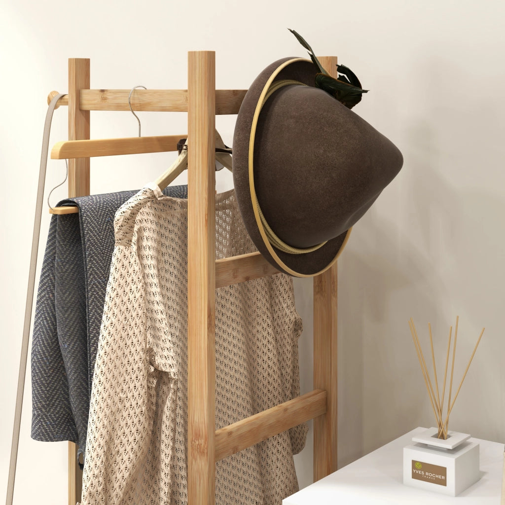 Appendiabiti a Stelo con Scaffale e Ganci ¨C Zephmum ¨C Legno Bamb¨´ e Acciaio Nero