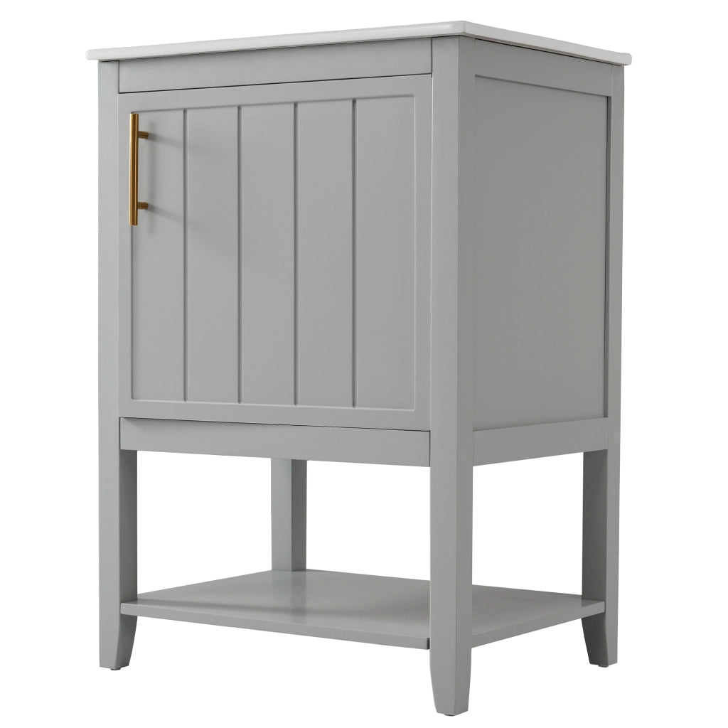 Mobile lavabo da bagno a pavimento 61 cm con lavabo in ceramica grigio