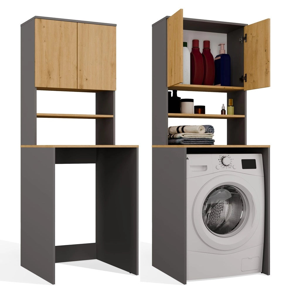 Mobile bagno POLA multi sopra lavatrice colonna scaffale antracite rovere artisan