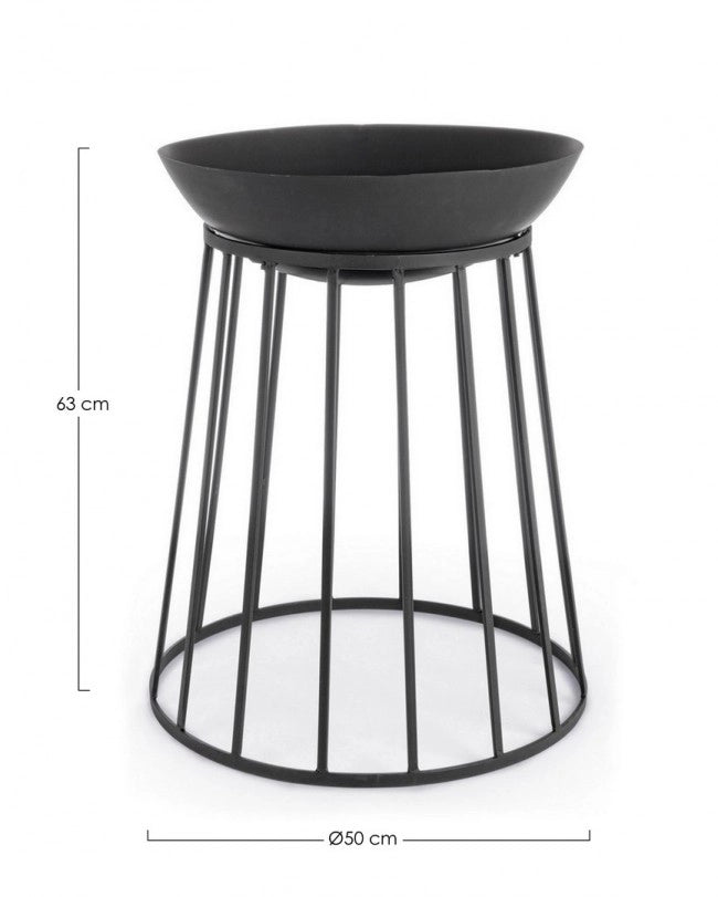 Set 2 Bracieri Acciaio Nero Moderno da Giardino 50 H63 - VULCANO
