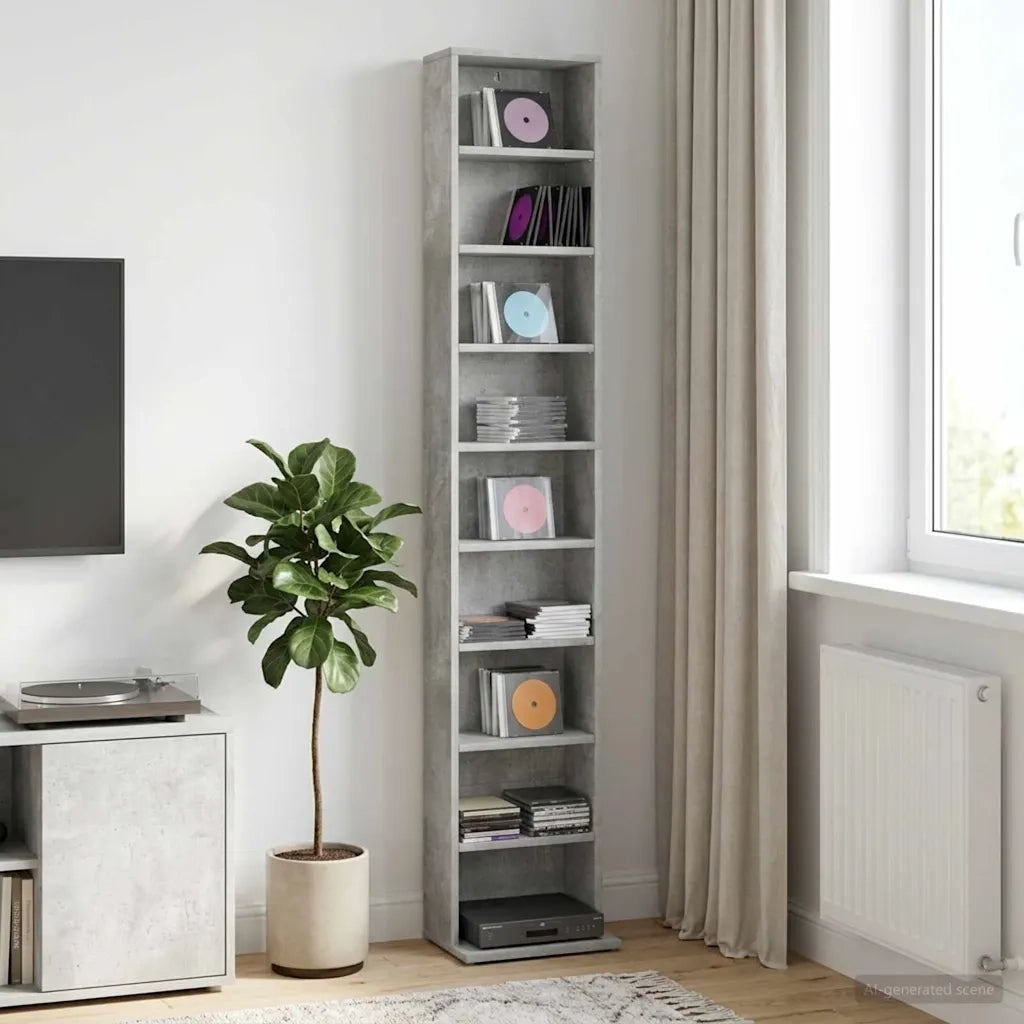 Mobile per CD Grigio Cemento 33 x 23,5 x 175 cm 8012648