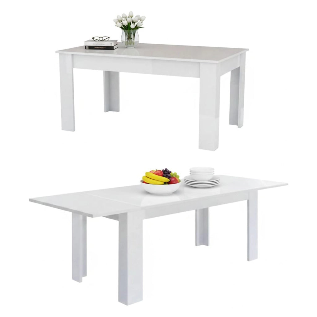 Tavolo per sala da pranzo Agenore, Made in Italy, Tavolo moderno con allunghe, Consolle allungabile, cm 160/210x90h75, Bianco lucido
