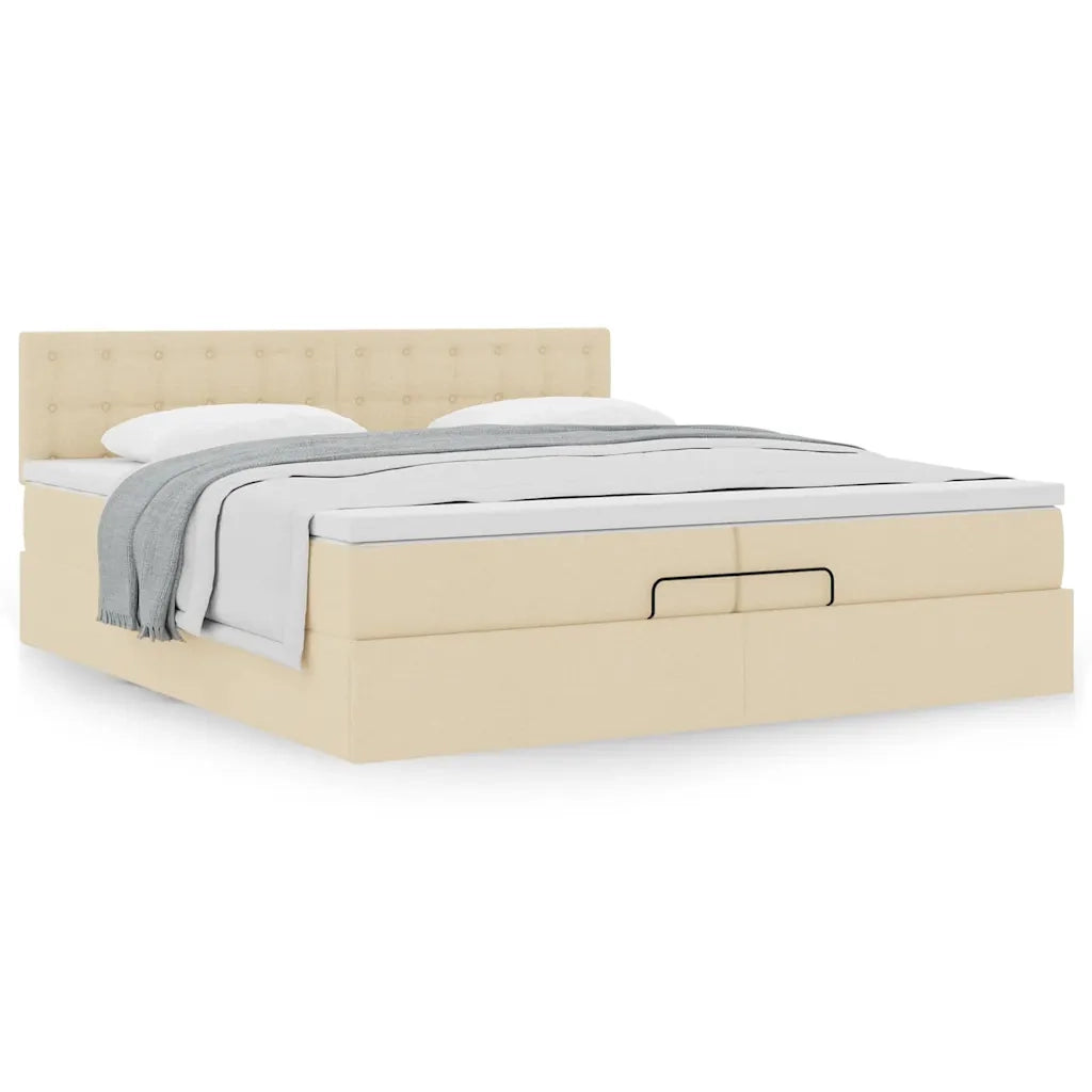 Struttura Letto Pouf con Materasso Crema 200x200cm in Tessuto 3311655