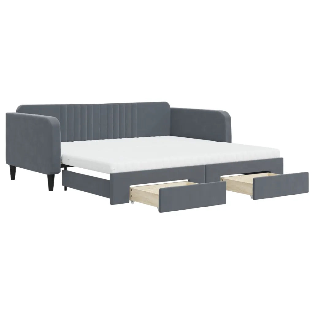 Divano Letto Estraibile Cassetti Grigio Scuro 100x200cm Velluto 3197143