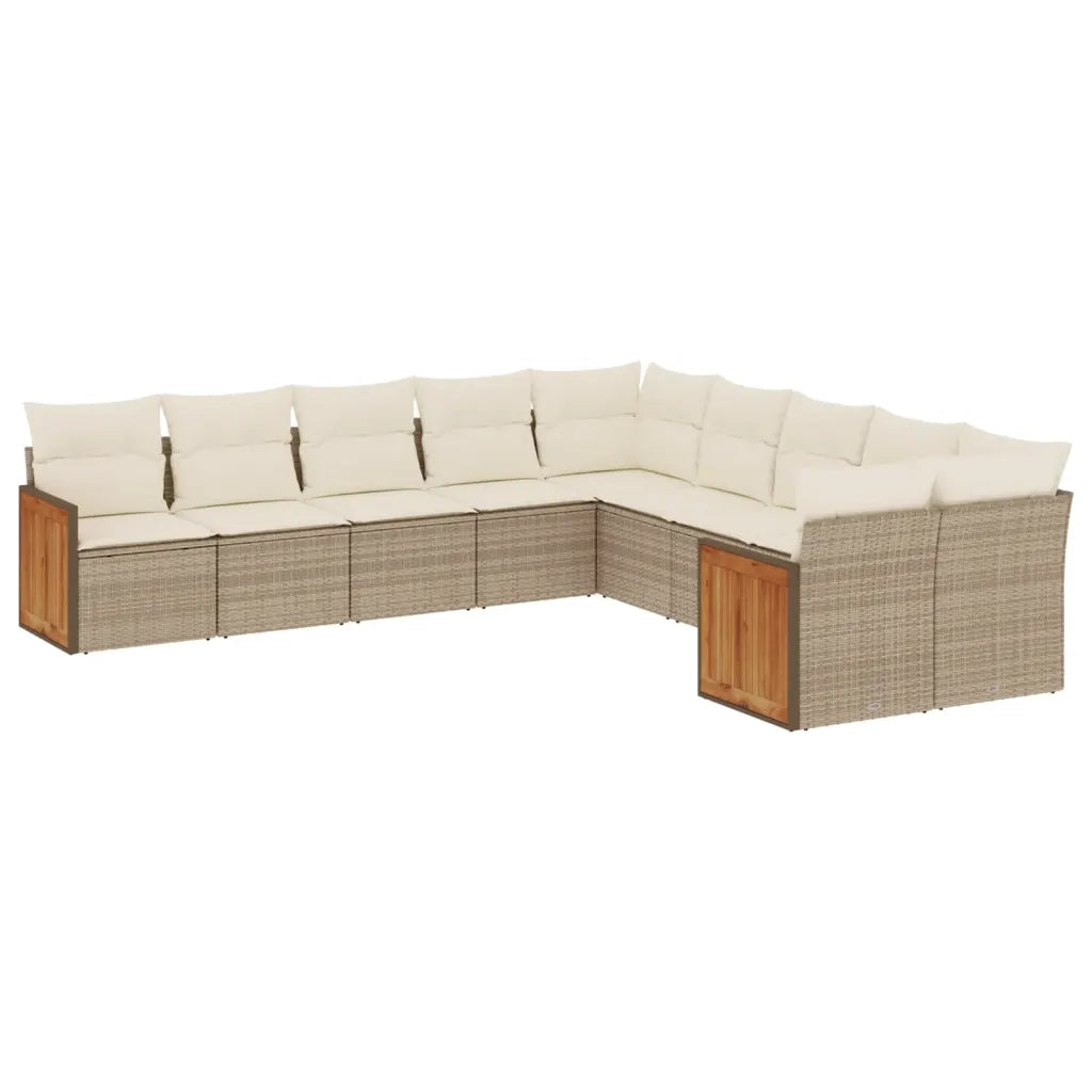 Set Divano da Giardino 10 pz con Cuscini Beige in Polyrattan