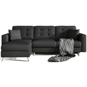Divano angolare convertibile HASGARD 3 posti nero 248x162 cm - con vano contenitore e piedi in legno