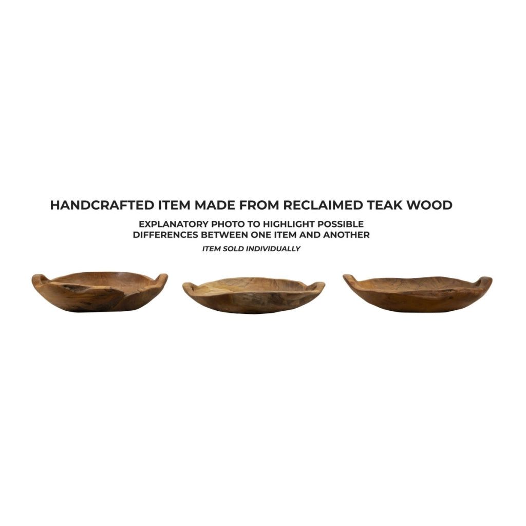 Vassoio svuotatasche Wahan in teak riciclato con manici 42x36x7 cm — pezzo unico