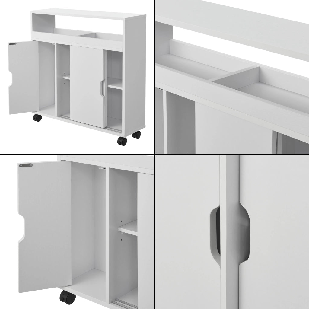 Mobile da Terra Lumijoki con Ante Scorrevoli e 4 Ruote 71x70x20 cm - Bianco [en.casa]