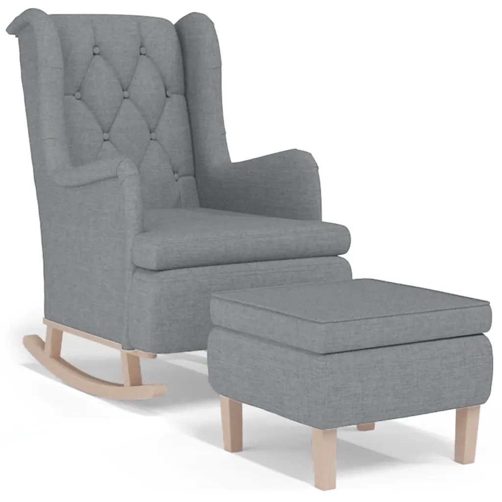 Poltrona con Gambe a Dondolo | Sedia Relax e Sgabello Grigio Chiaro Tessuto