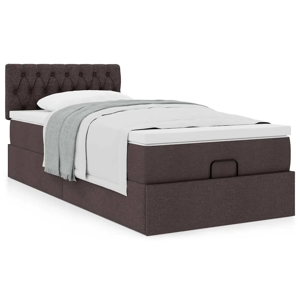 Pouf Letto con Materasso Marrone Scuro 100x200 cm in Tessuto 3311521