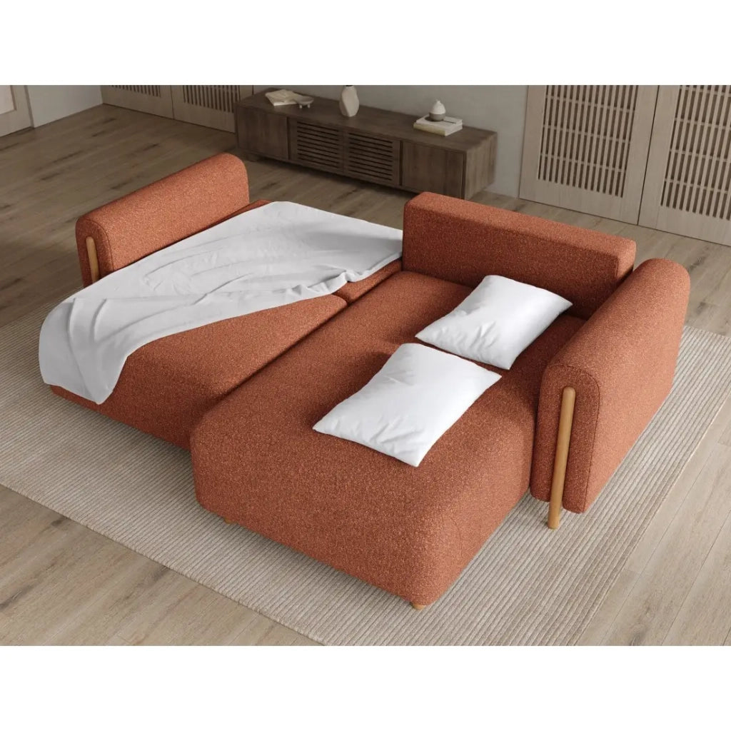 Divano ad angolo trasformabile ARVESSA terracotta bouclette – Angolo destro