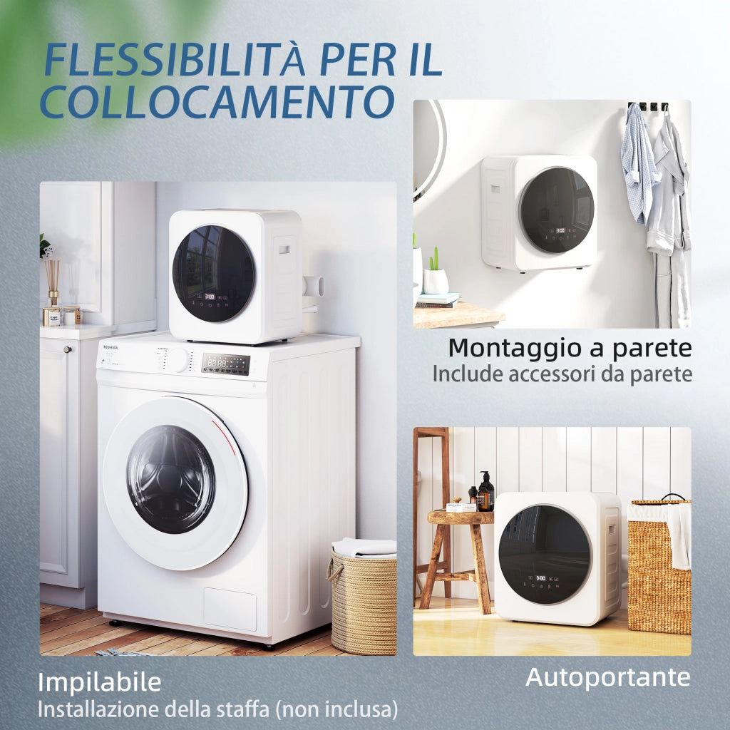 Asciugatrice Portatile 4 kg ¨C zephmum ¨C Bianco, 800W, Display LED, Timer, Carica Frontale