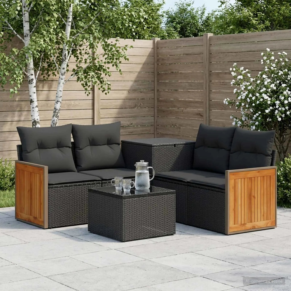 Set di divani 6 pz Nero Rattan sintetico e Acciaio 3447700
