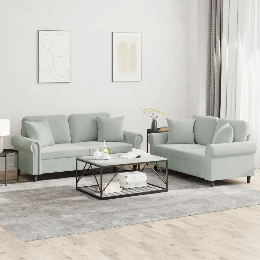 Set di Divani 2 pz con Cuscini Grigio Chiaro in Velluto 3202230