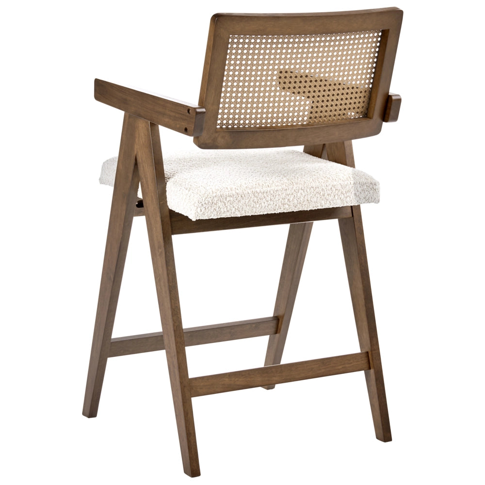 Set di 2 sedie da bar marrone e beige chiaro con struttura in legno di caucciù e sedile in bouclè Cucina da pranzo retrò