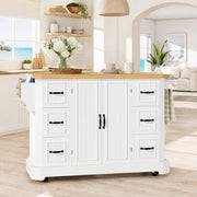 Isola da cucina 120x45x91 cm bianca in MDF e metallo; 6 cassetti su ruote
