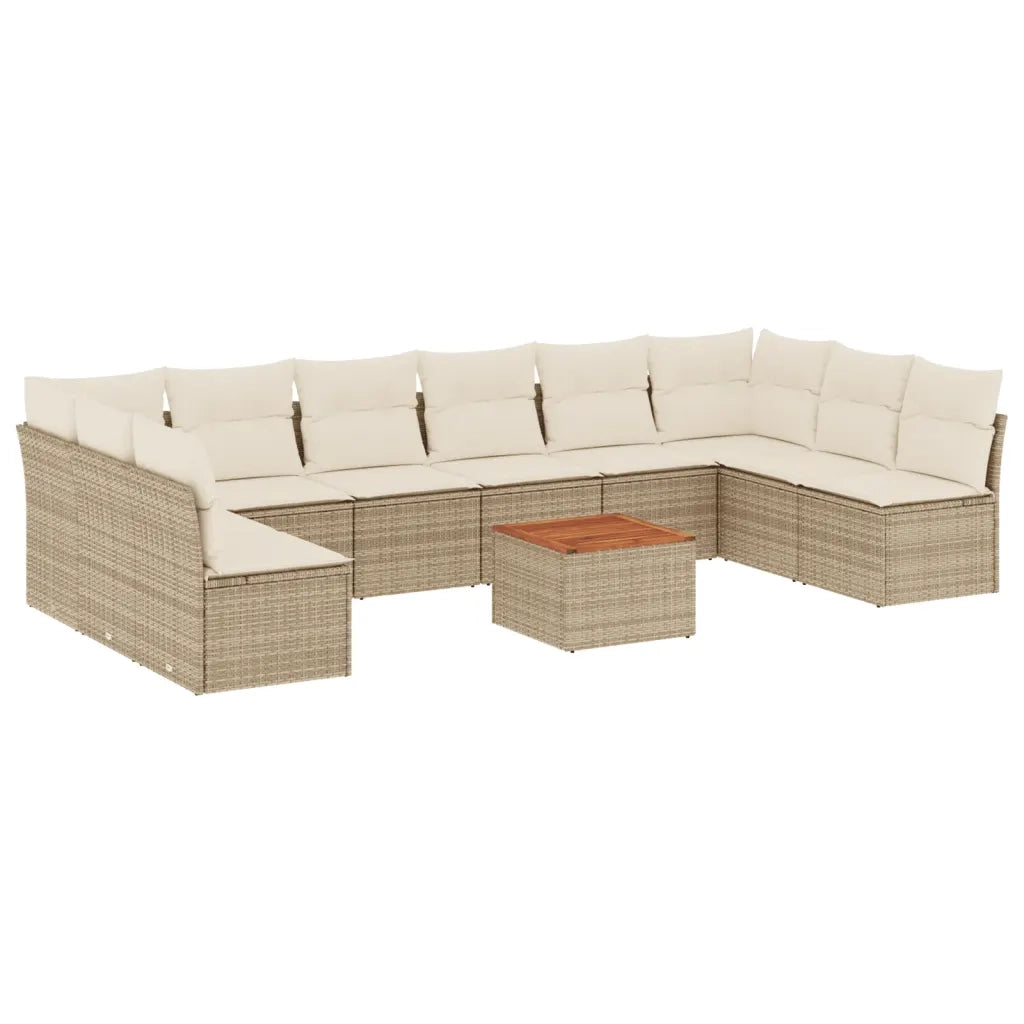 Set Divani da Giardino 11 pz con Cuscini Beige in Polyrattan 3223797