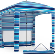 Tenda da Spiaggia Pieghevole, Tenda da Mare con Parete Laterale Rimovibile e Borsa Portatile, Regolabile in Altezza, per Spiaggia, Campeggio e Picnic (Blu Scuro+Bianco, 185 x 185 cm)