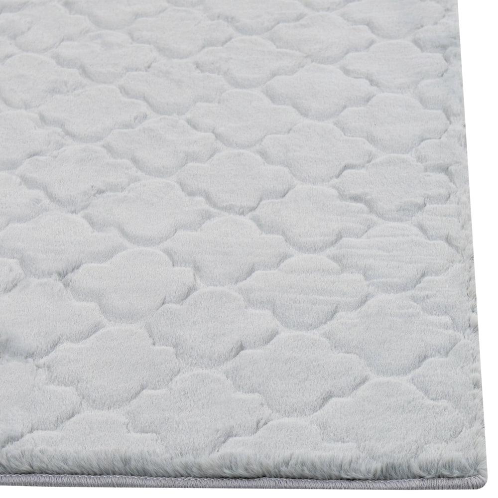 Tappeto in pelle sintetica di coniglio grigio chiaro 80 x 150 cm motivo a rete soggiorno camera da letto