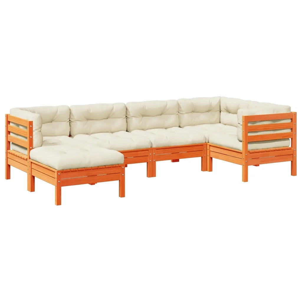 Set Divani Giardino 6pz con Cuscini Marrone Cera Massello Pinocod mxl 116951