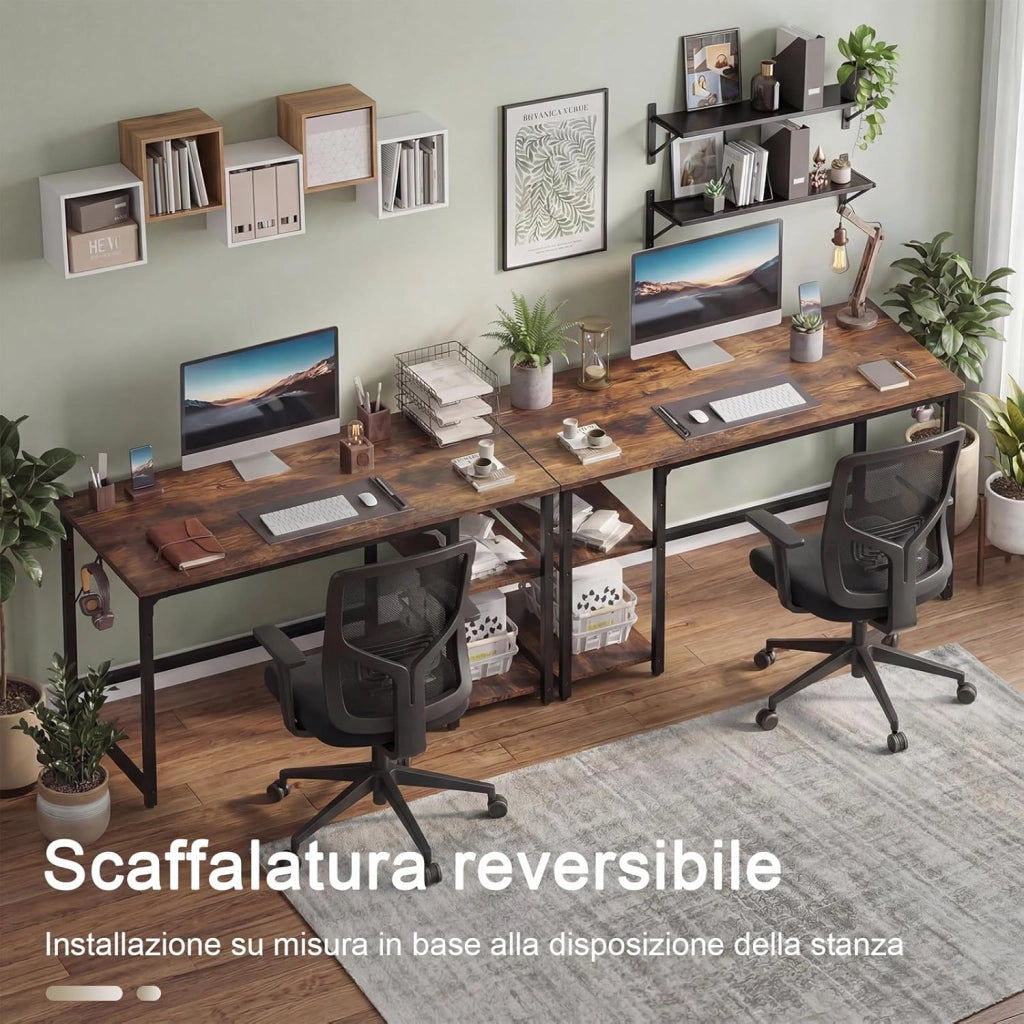 Scrivania Per Computer Industriale 120 x 50 cm, 2 Ripiani Regolabili Sinistra/Destra in Acciaio, Tavolo da Lavoro Mobile per Ufficio Casa Stile Vintage Marrone & Nero