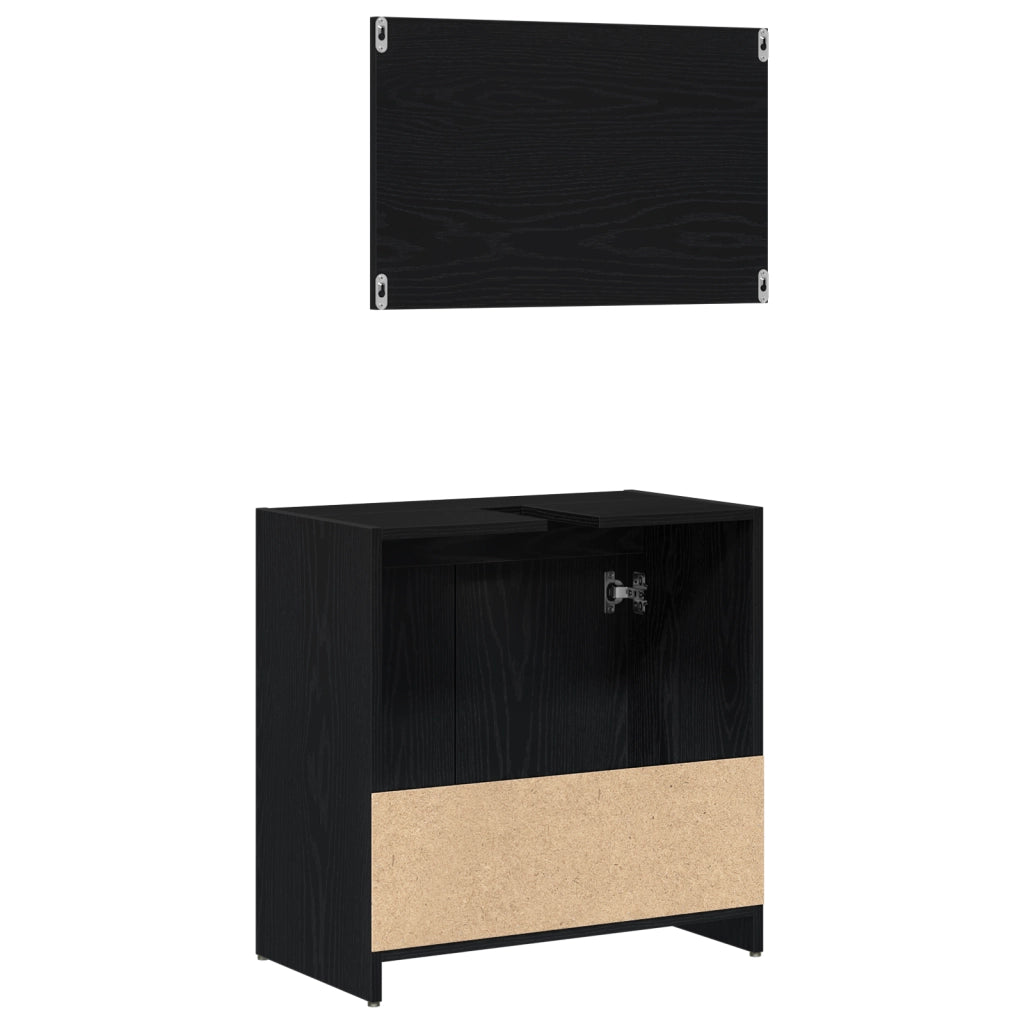 Mobile da Bagno  con Specchio in Rovere Nero 60x33x61 cm in Legno Ingegnerizzato