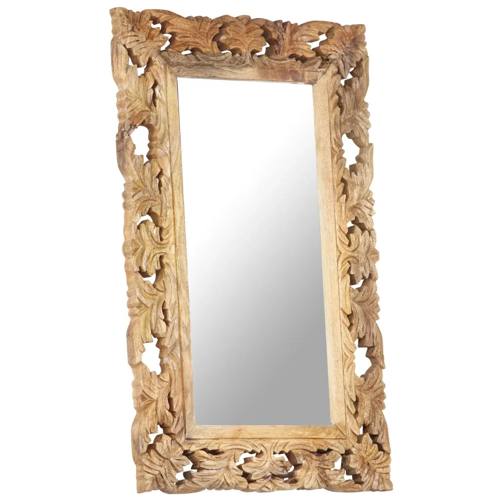 Specchio Intagliato a Mano 80x50 cm in Legno Massello di Mango