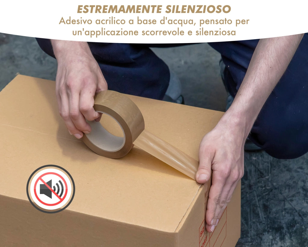Nastro Adesivo Da Imballaggio Pacchi 50mm x 66 Metri Acrilico Resistente All'Acqua Silenzioso Sigilla Spedizioni Protezione Per Trasloco Prodotto Italiano Avana - 24 Rotoli