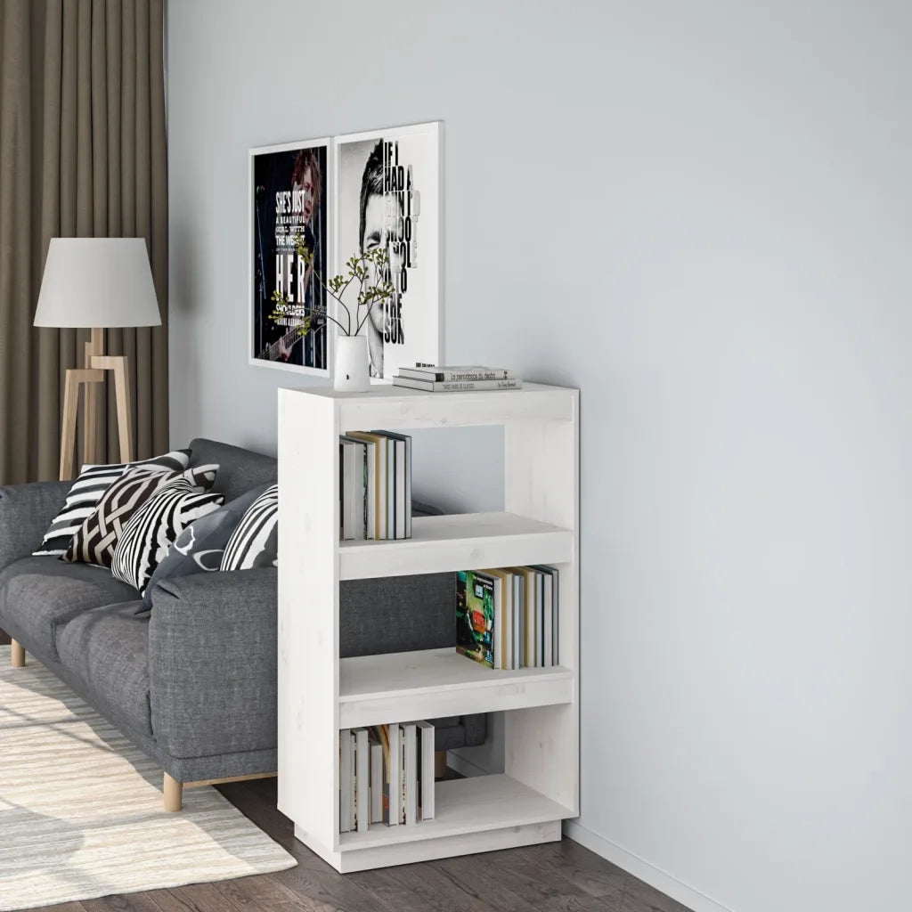 Libreria Divisorio-Scaffale per Libri-Mobile di Stoccaggio Bianco 60x35x103cm in Legno Massello di Pino
