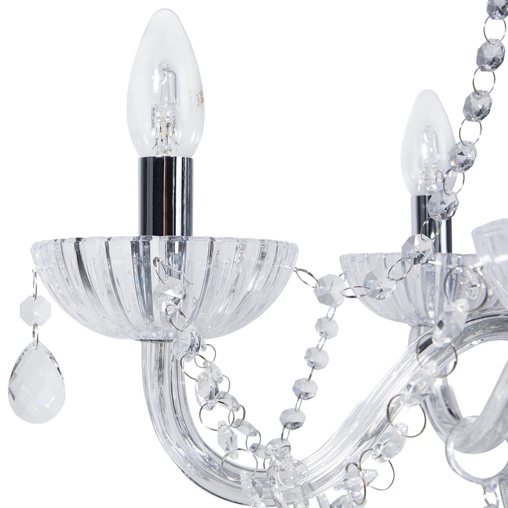 Lampadario in cristallo color argento 185 cm trasparente a 5 fuochi