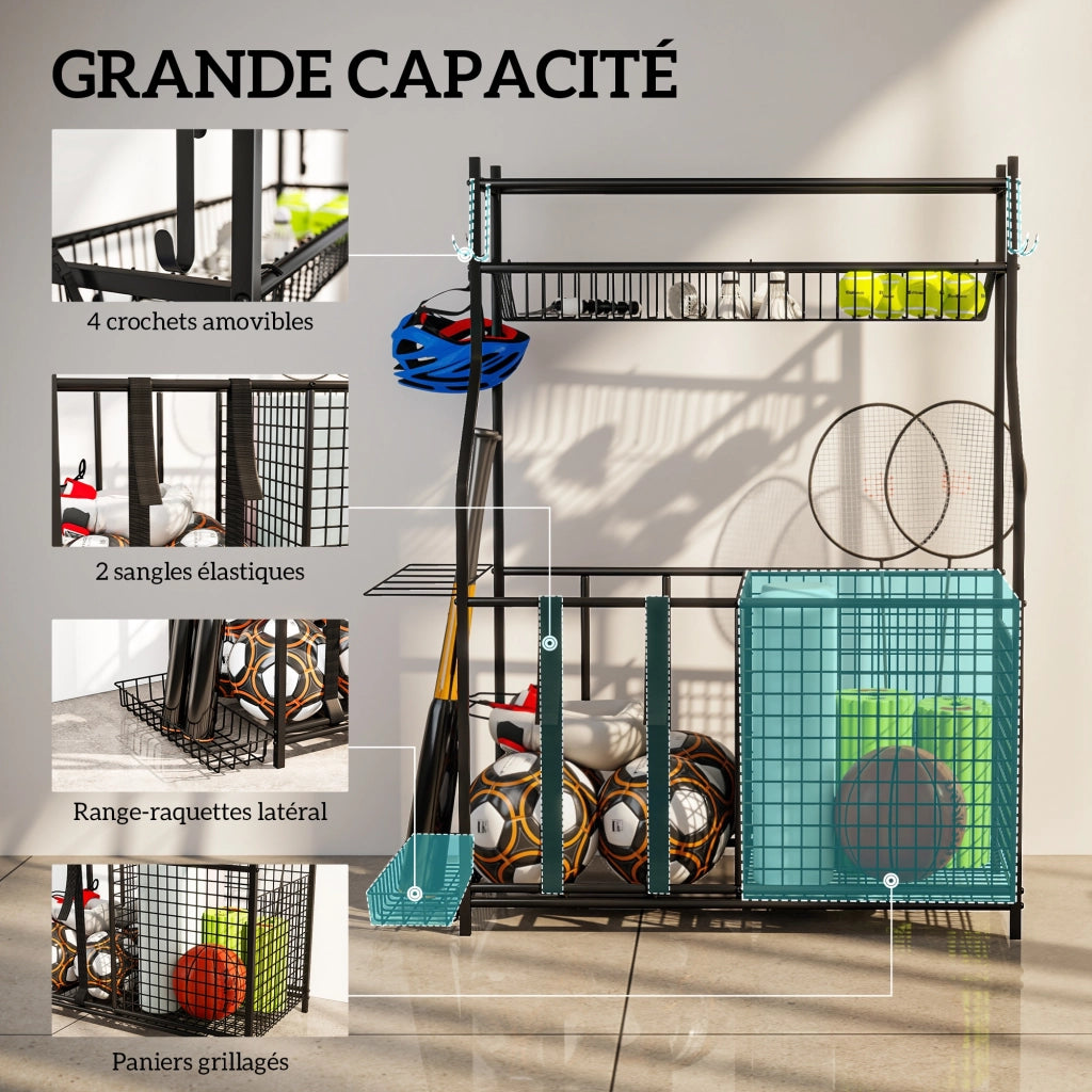 Armadio per attrezzatura sportiva con panieri e ganci amovibili ¨C zephmum ¨C 92x42x109 cm nero