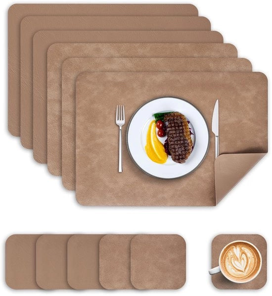 Placemats e sottopiani doppie - termoresistenti - set da 6 - pelle PU
