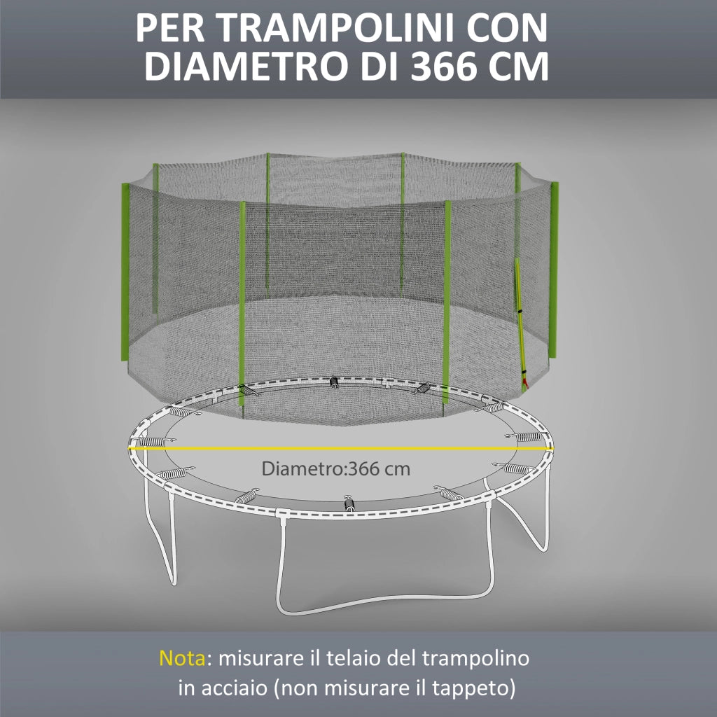Rete di Protezione per Trampolino 8 Pali con Ingresso a Cerniera ¨C zephmum ¨C PE, Nero e Verde, ?366x180 cm