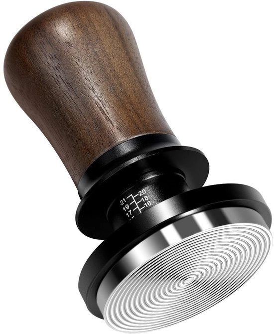 Stampatore di caffè da 54 mm - Pressione costante 30 lbs - Base anti rincassi - Piattaforma livellatrice - Estrazioni coerenti - Legno di noce - Tamper