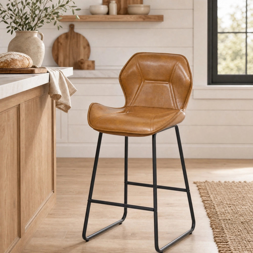 2 sgabelli da bar 47 x 48,5 x 91,5 cm in similpelle cognac marrone per cucina