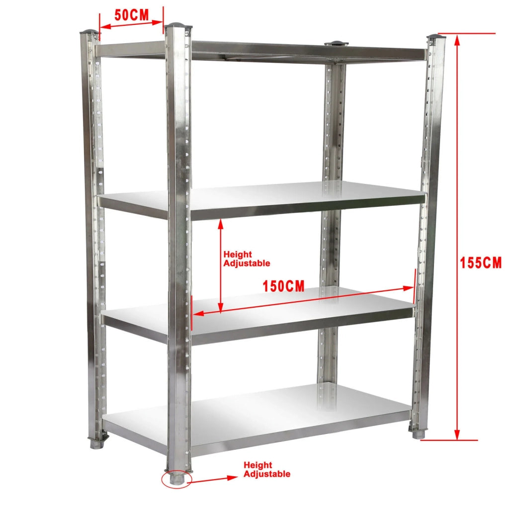Ripiani in acciaio raffinato 4 superfici di appoggio mobile da cucina in acciaio inox 155 cm 16_0000505