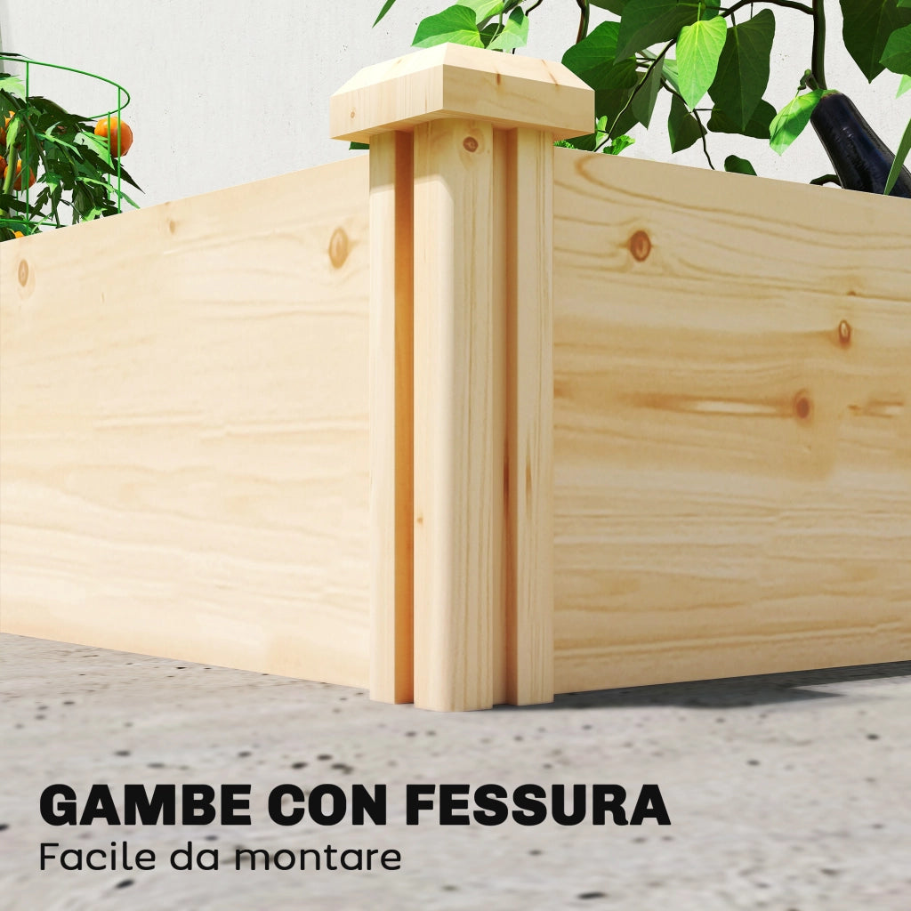Orto in Cassetta 235x121x26 cm con Divisorio Centrale e Fondo Aperto in Legno di Abete