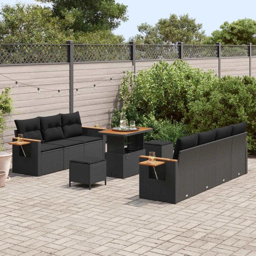 Set Divano da Giardino con cuscino 13 pcs Nero polyrattan