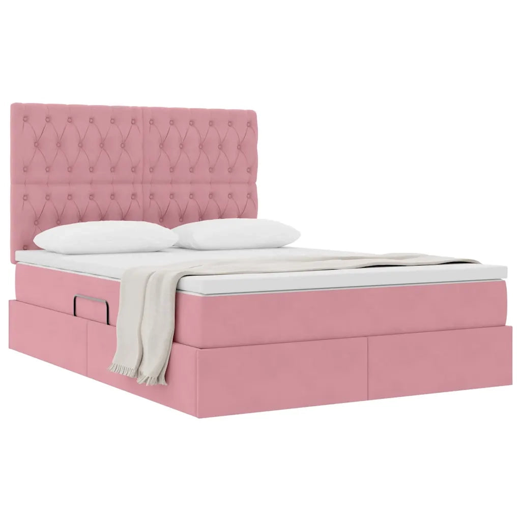 Letto con contenitore e materasso Rosa 140 x 200 cm Velluto 3372098