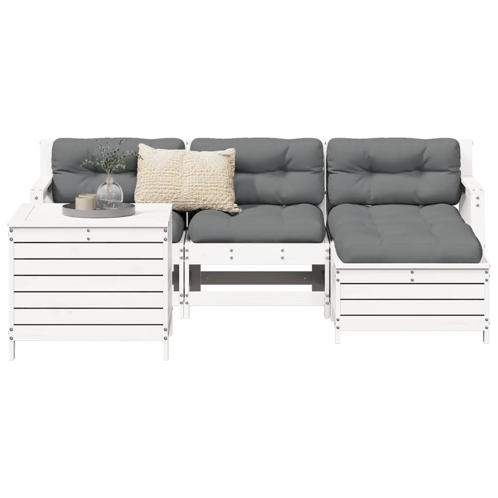 Set Salotto da Giardino 5 pz | Set di Mobili da Esterno Bianco in Legno Massello di Pino