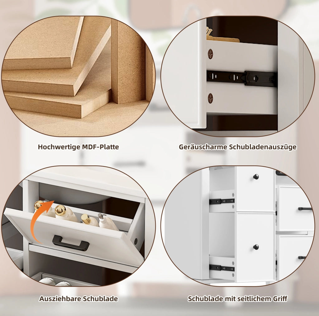 Mobile bagno bianco con lavabo in ceramica e 5 vani
