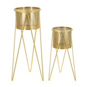Set di 2 Vasi per Piante VKH404, Oro, Metallo, 21x20x46 cm
