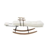 Poltrona a Dondolo Reclinabile con Braccioli e Poggiapiedi in Tessuto, Design Ergonomico, 58 x 102 x 100 cm, Bianco